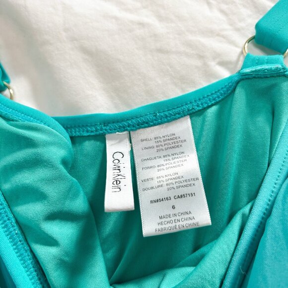 Calvin Klein Scoop Neck Textured One Piece Swimsuit Aqua Blue Size 6 EUC - Picture 6 of 7